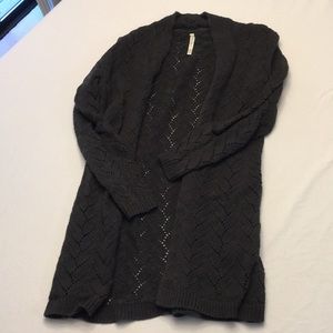 Grey open front long sweater